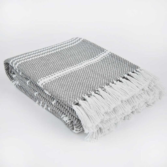 Oxford Stripe Slate Grey Blanket