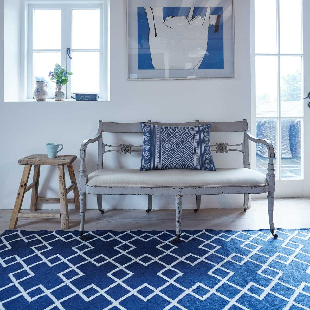 Navy Juno Rug with bench seat