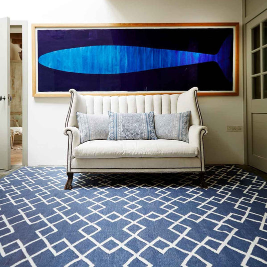 Navy Juno Rug with sofa