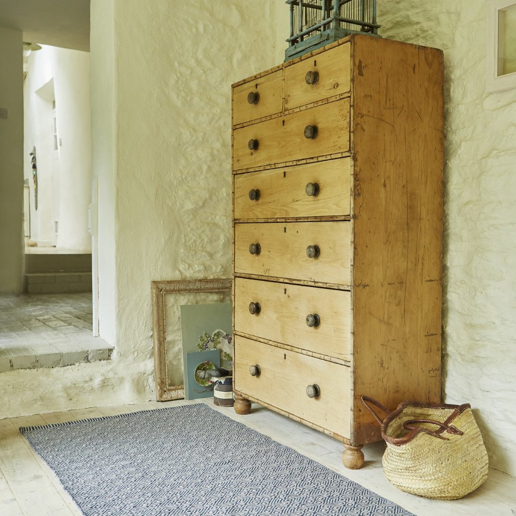 Navy Provence Runner Rug with chest of drawers
