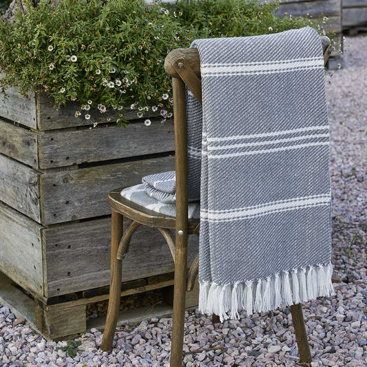 Oxford Stripe Slate Grey Blanket