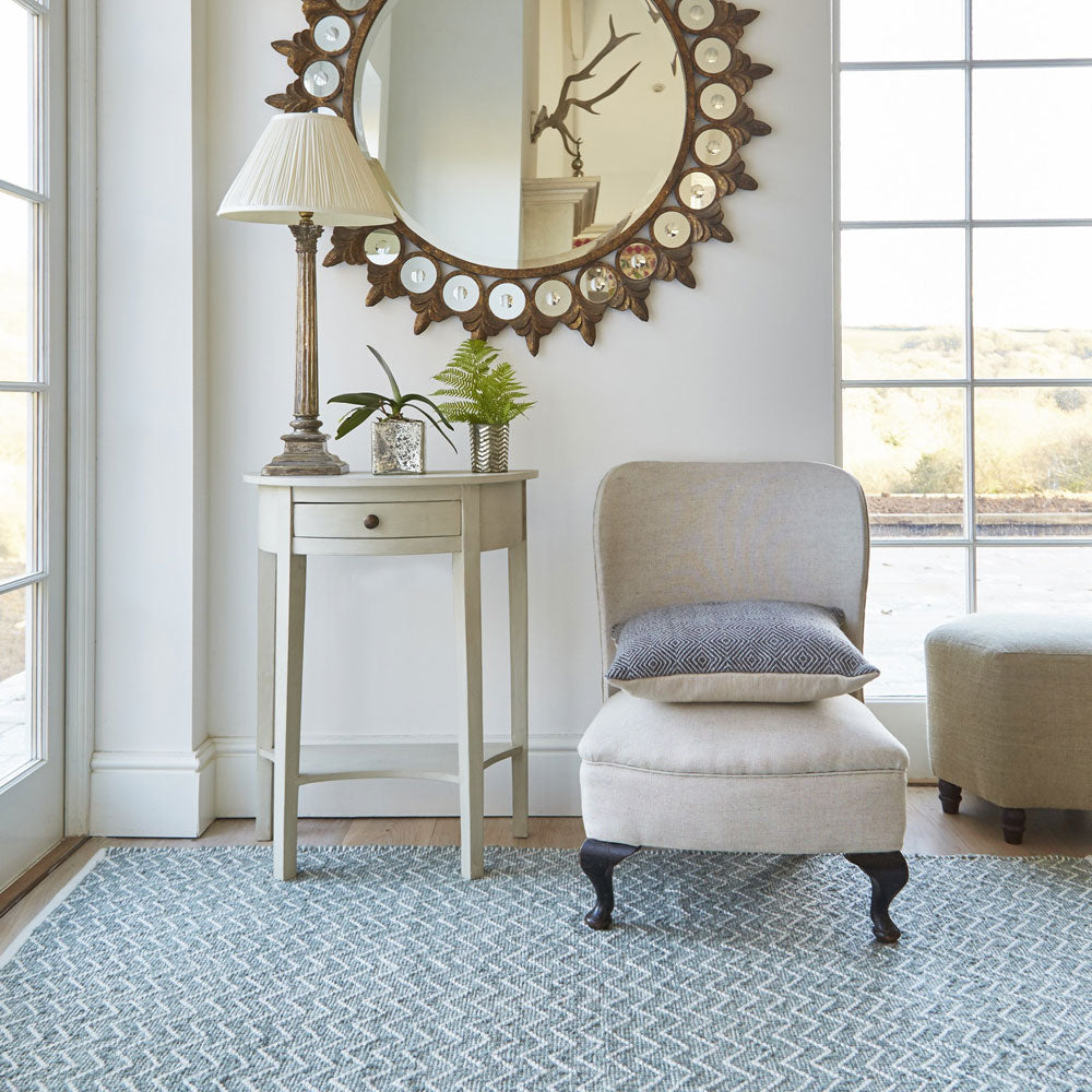 Chenille Dove Grey Rug with chair